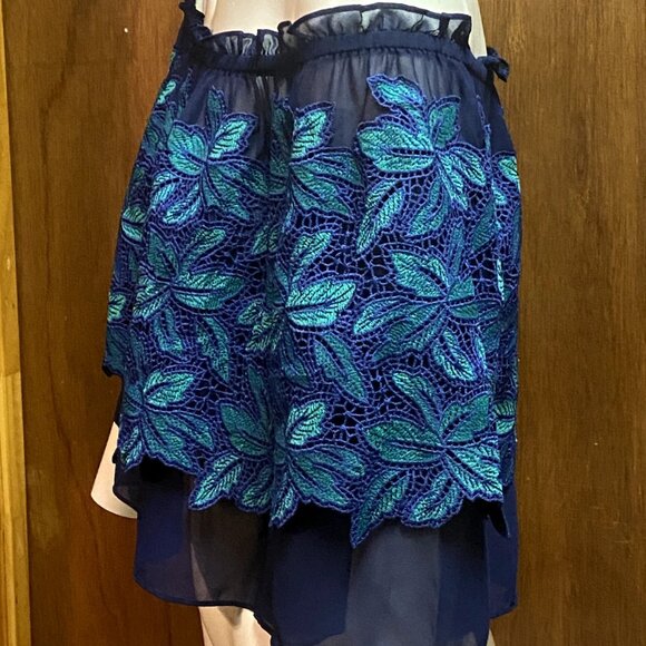 Jenn On Off Shoulder Garden Embroidered Lace Ruffle Cropped Blouse Top L 42 - Picture 4 of 12